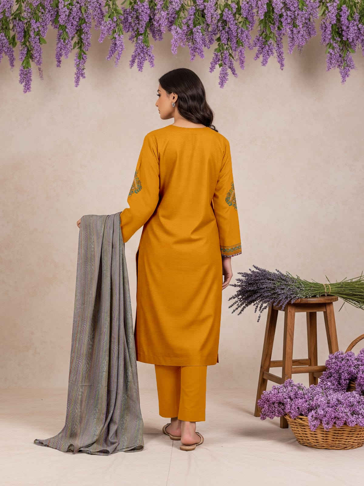 Lawn 3 Piece Suit Stitched - Yellow