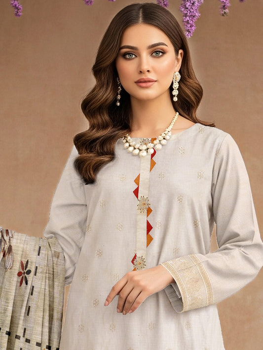 Lawn 3 Piece Suit Stitched - Pearl Grey