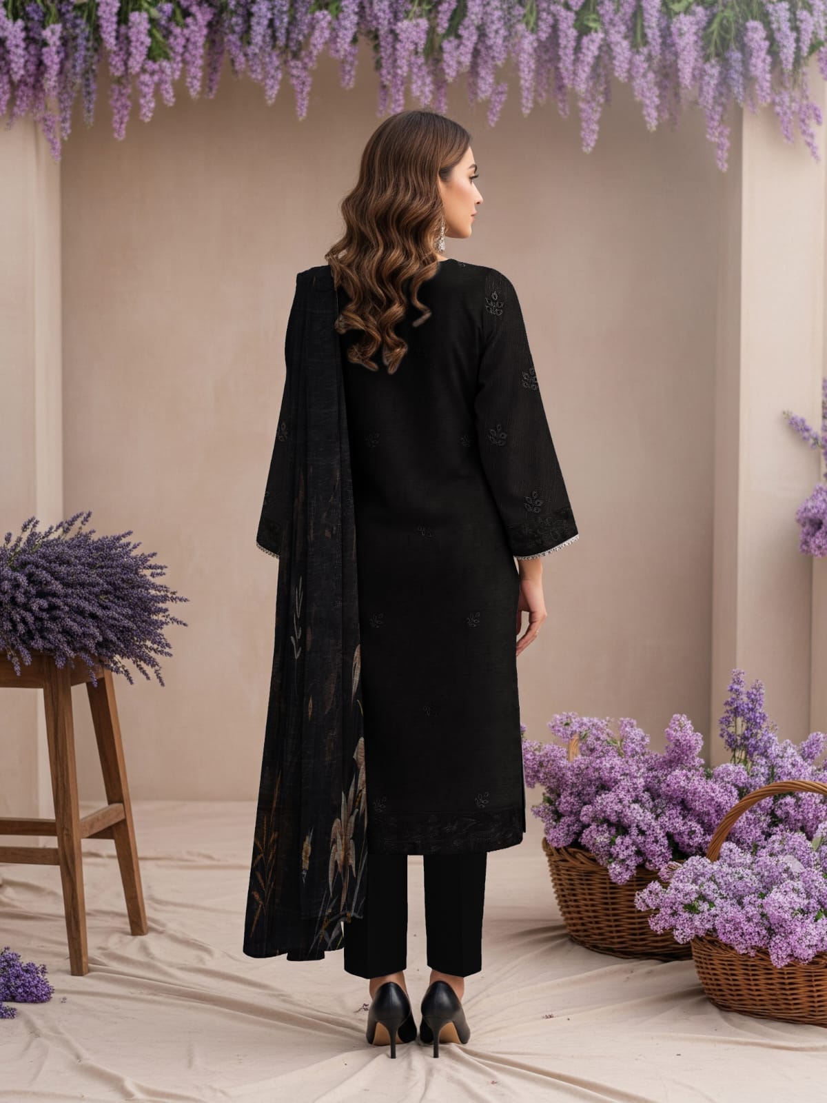 Lawn 3 Piece Suit Stitched - Jet Black