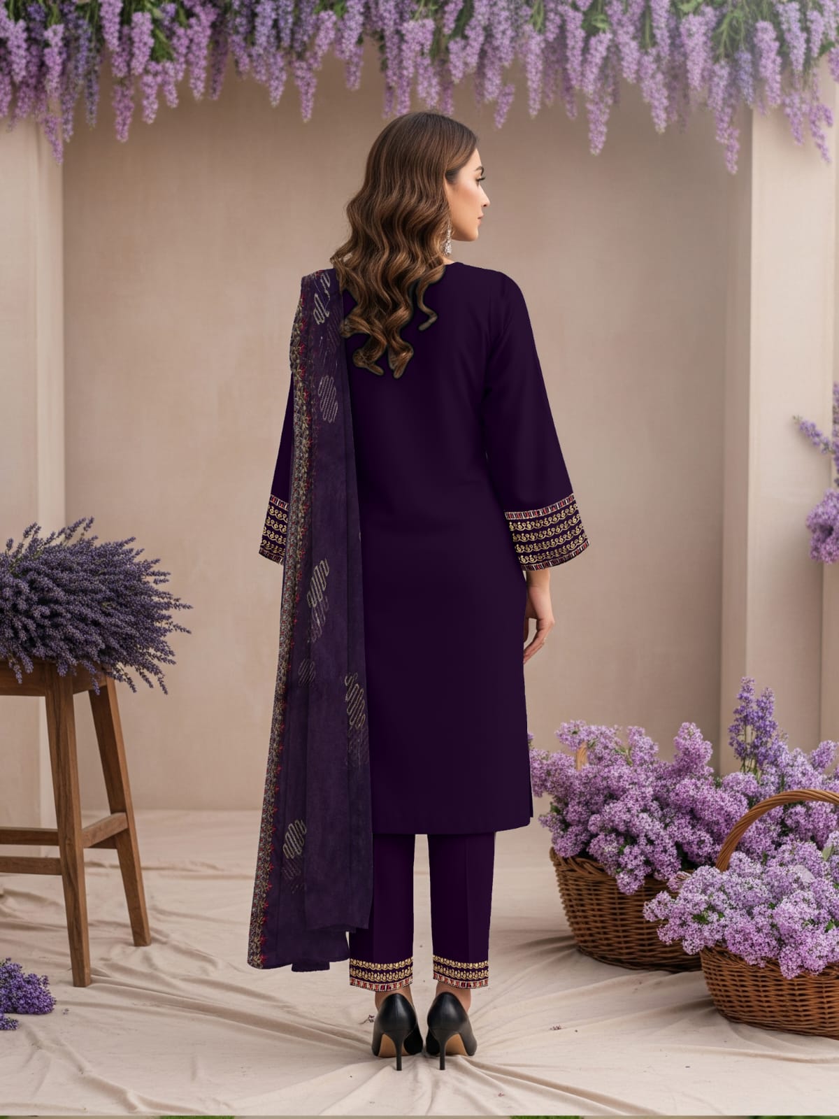 Lawn 3 Piece Suit Stitched - Royal Purple