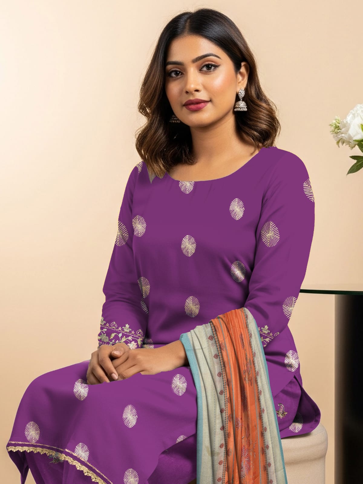 Lawn 3 Piece Suit Stitched - Purple