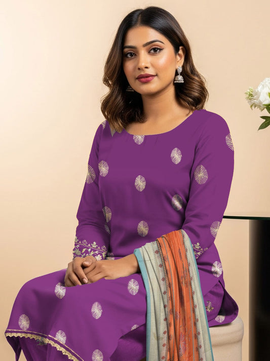Lawn 3 Piece Suit Stitched - Purple