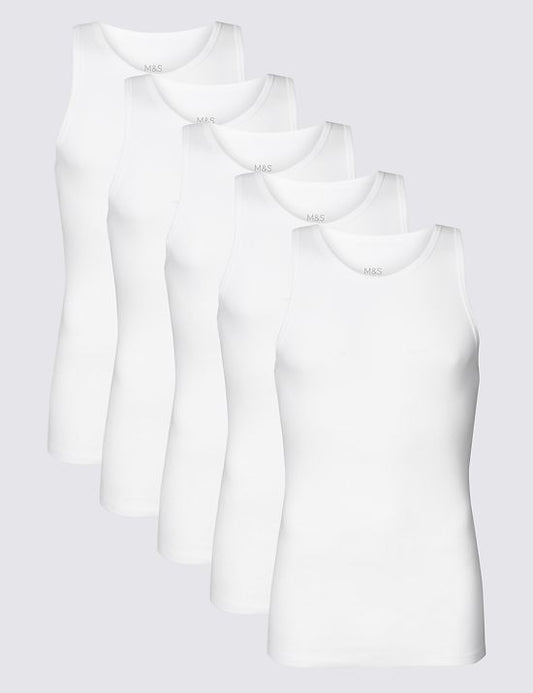 Men’s Sleeveless Summer White Vest Pack of 5