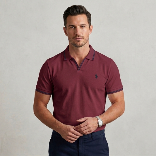 Polo - Men's Polo T-Shirt Maroon Old Money