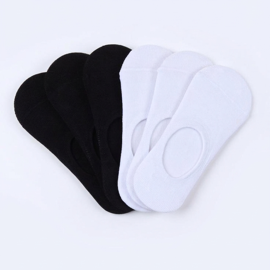 Man Cotton Lightweight No Show Socks Black & White (pack of 6)