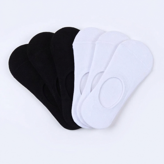 Man Cotton Lightweight No Show Socks Black & White (pack of 6)