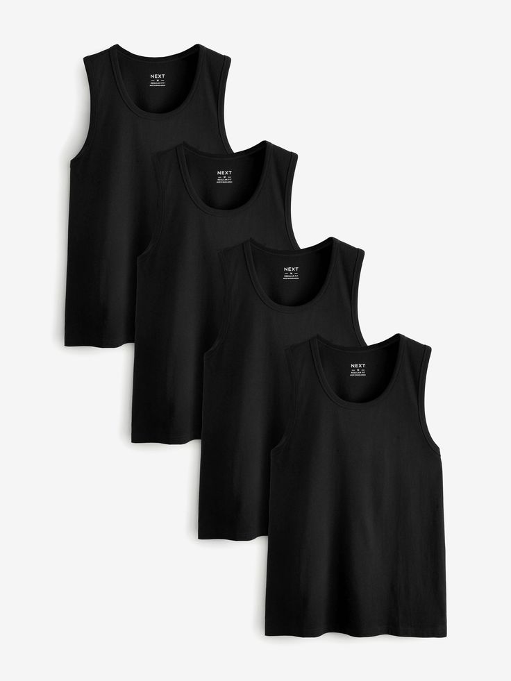 Man Vest Black Pack of 4