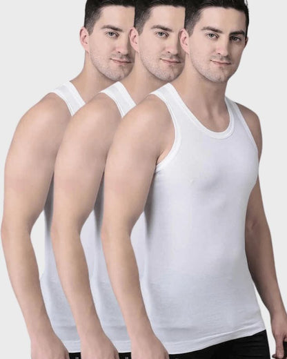 Men’s Sleeveless Summer White Vest Pack of 3