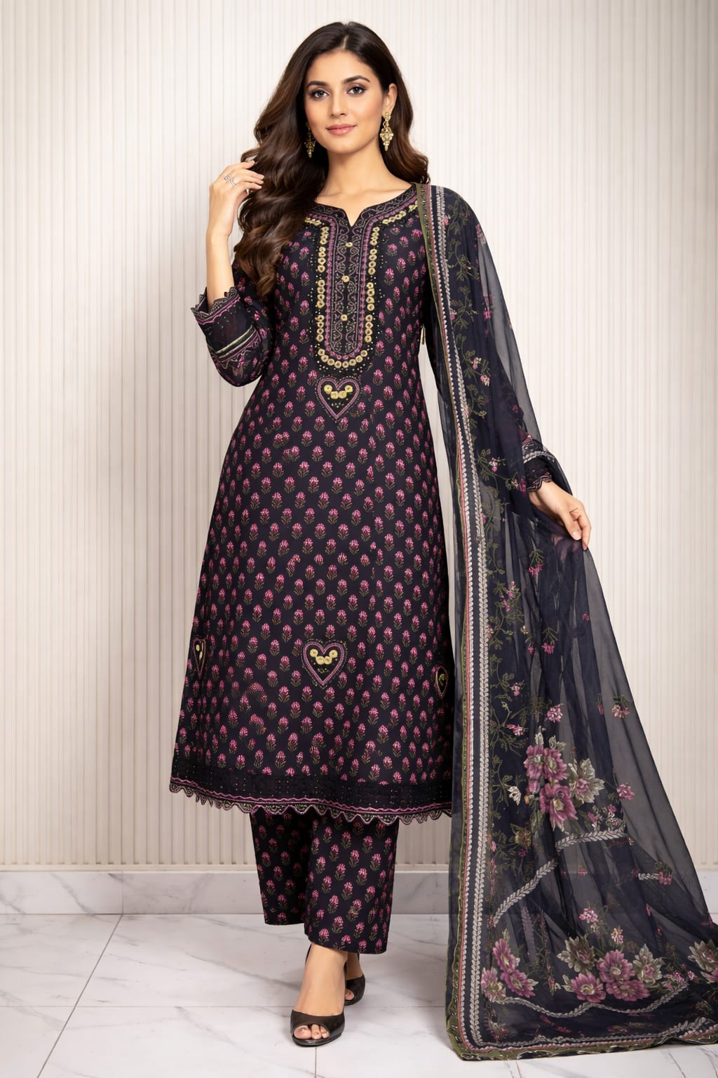 Printed 3 Pcs Stitch Suit