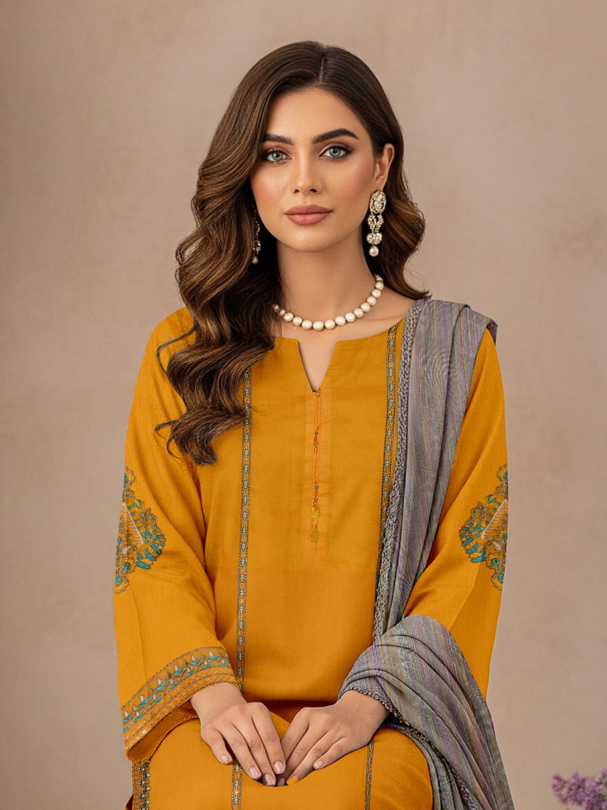 Lawn 3 Piece Suit Stitched - Yellow