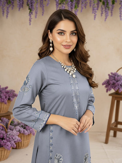 Lawn 3 Piece Suit Stitched - Gray