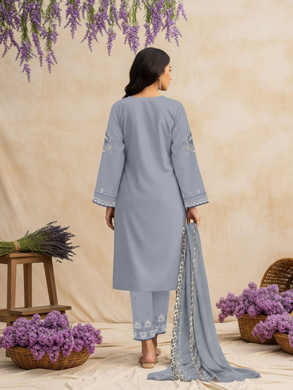 Lawn 3 Piece Suit Stitched - Gray