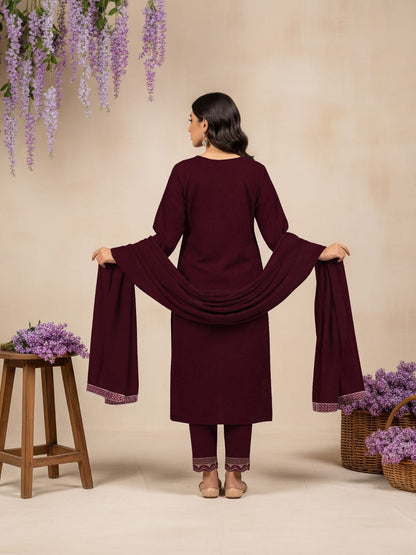 Lawn 3 Piece Suit Stitched - Deep Wine