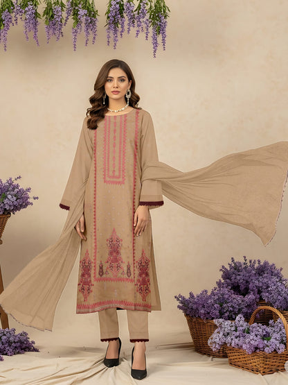 Lawn 3 Piece Suit Stitched - Light Brown