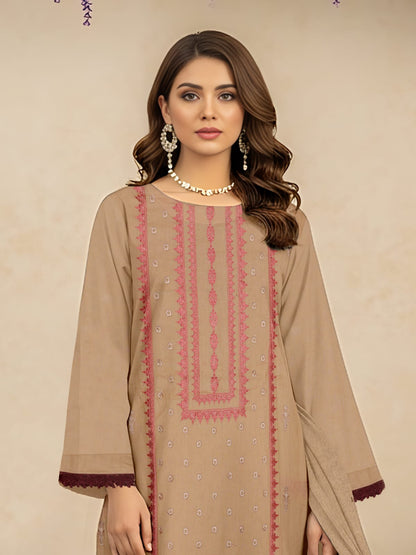 Lawn 3 Piece Suit Stitched - Light Brown