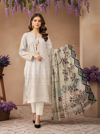 Lawn 3 Piece Suit Stitched - Pearl Grey