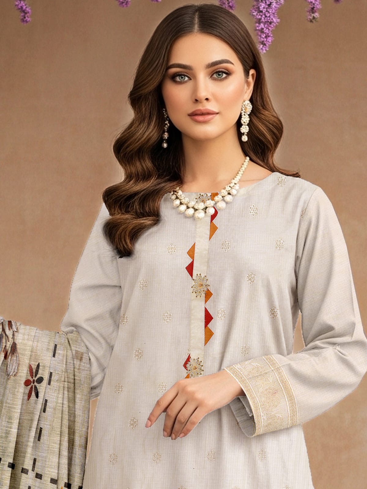 Lawn 3 Piece Suit Stitched - Pearl Grey