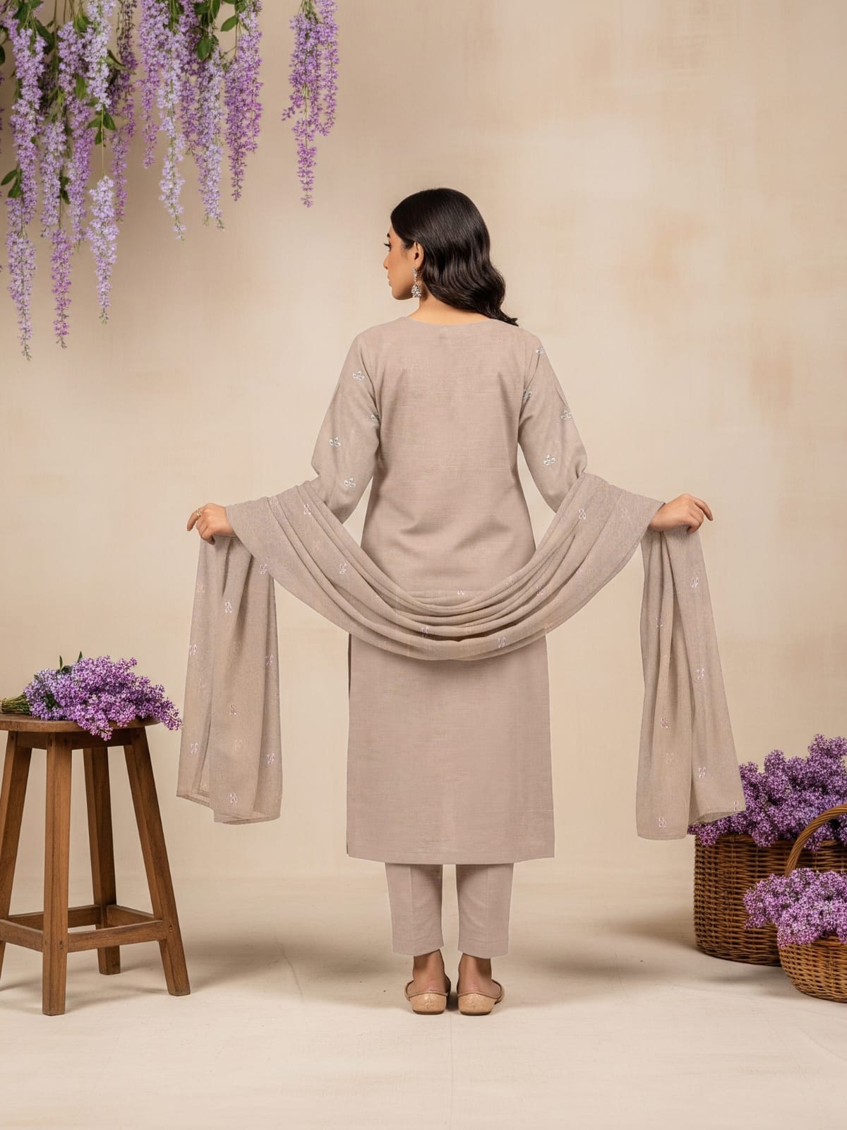 Lawn 3 Piece Suit Stitched - Light Taupe