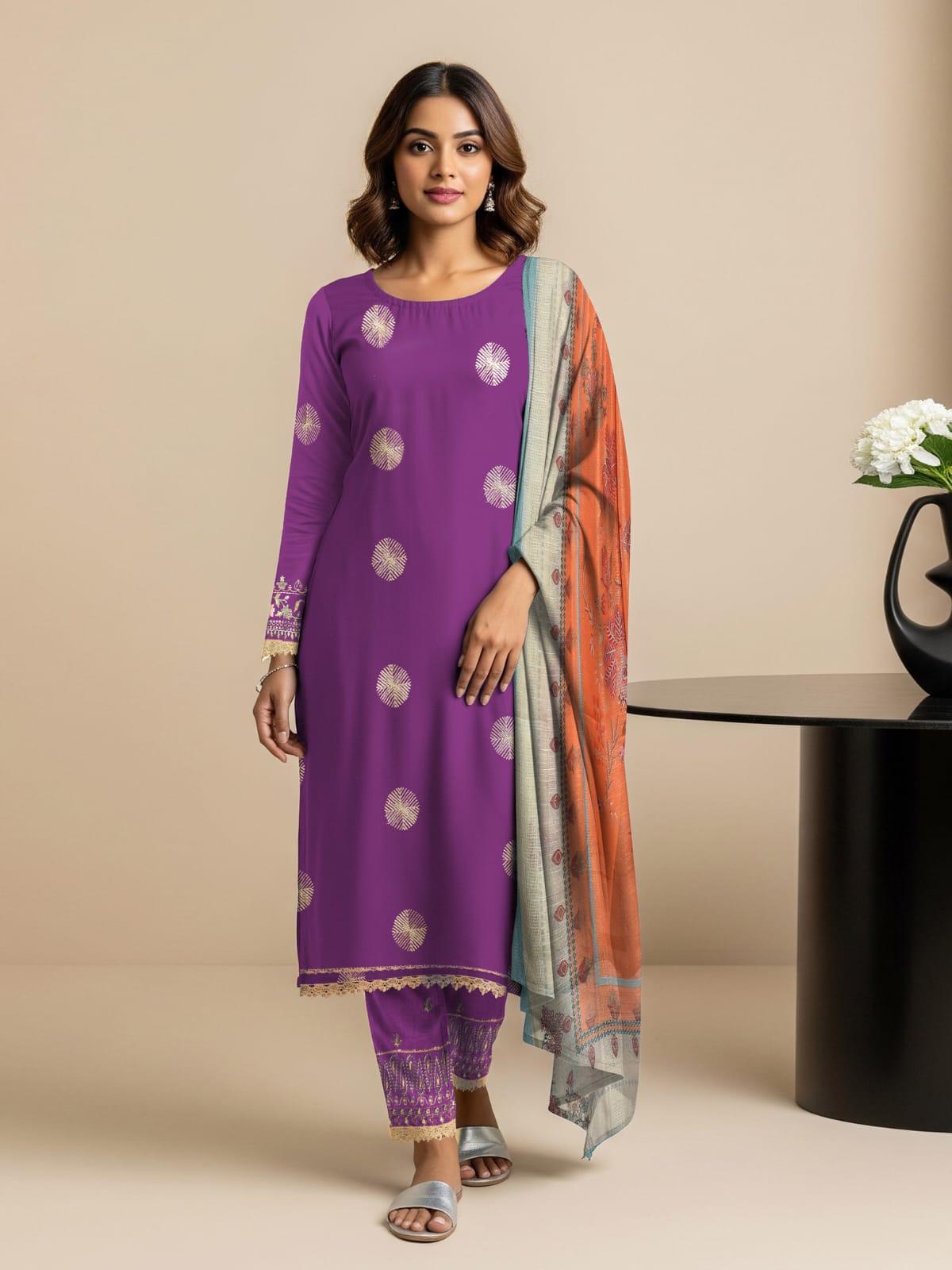 Lawn 3 Piece Suit Stitched - Purple